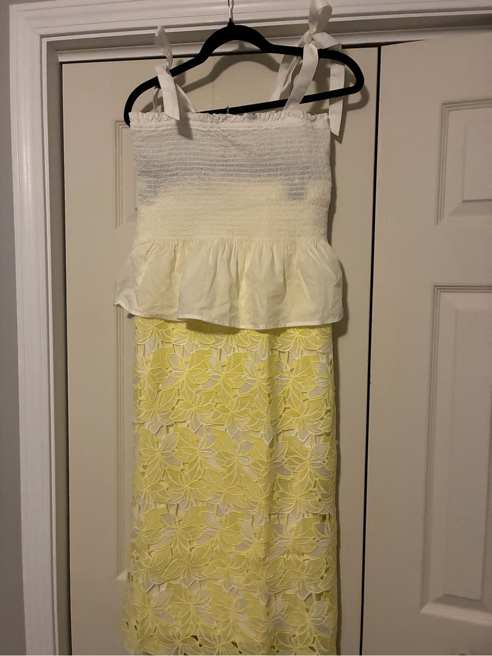 Sunday in Brooklyn Yellow and Cream Midi Dress with Lace Skirt and White Top